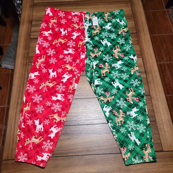 Rudolph Soft Fleece Red & Green Holiday PJ Pants - Size 2X (18w-20w) NWT - Picture 1 of 6